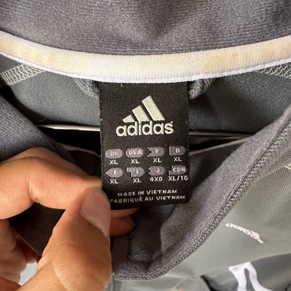 Adidas Vintage Grey Full Zip White Stripes Stand Collar Track Jacket XL - Picture 3 of 4